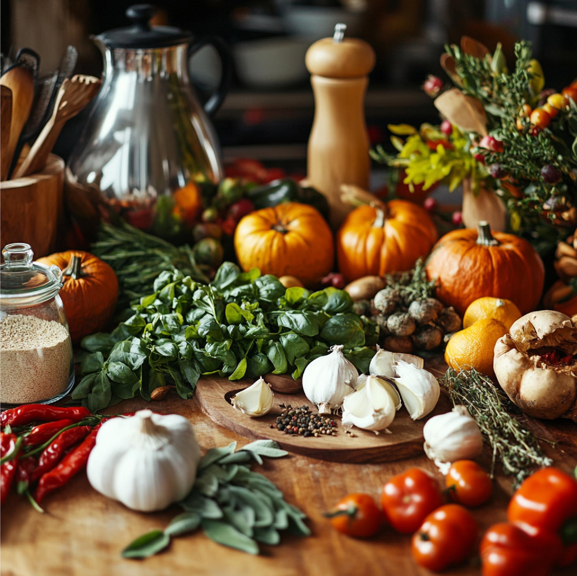 Banco con ingredienti stagionali